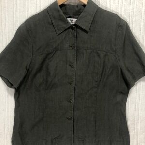 Style&co. Linen Button Down Top Short Sleeve Olive‎ Green Shirt Size 16